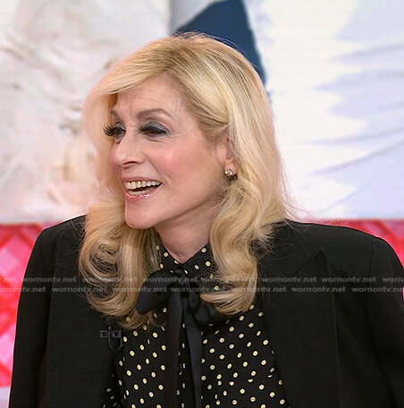Judith Light's black polka dot tie neck blouse on Today