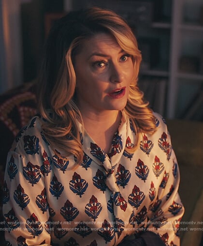 Alice's white printed tie neck blouse on Riverdale