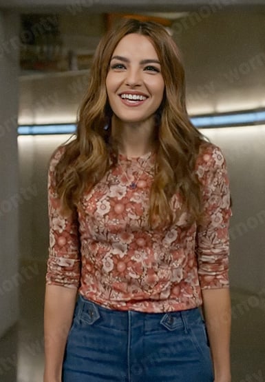 Allegra's red floral long sleeved top on The Flash