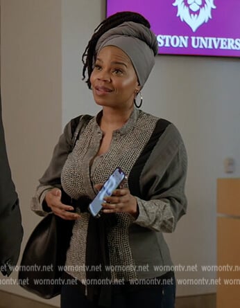 Amara's gray printed belted top on All American Homecoming