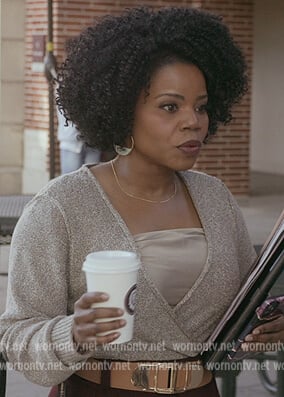 Amara's metallic wrap top on All American Homecoming