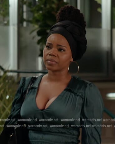 Amara's teal satin dress on All American Homecoming