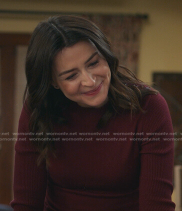 Amelia's burgundy button shoulder sweater on Greys Anatomy