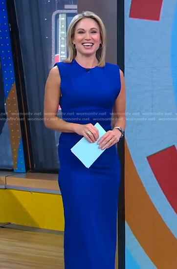 Amy's blue sleeveless midi dress on Good Morning America