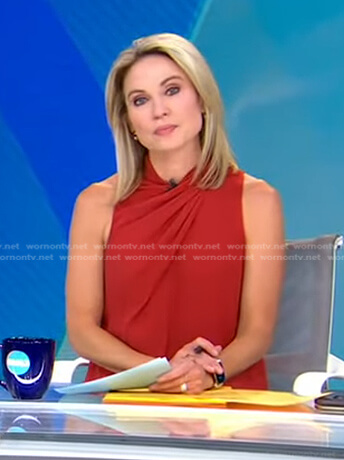 Amy's red sleeveless top and burgundy leggings on Good Morning America