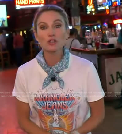 Amy's white printed tee on Good Morning America