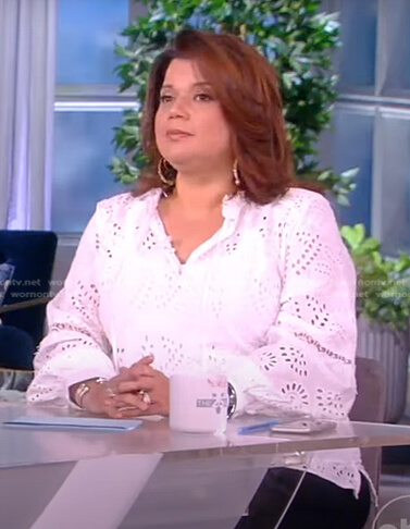 Ana's white eyelet blouse on The View