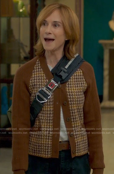 Arpi's brown houndstooth cardigan on Mr Mayor