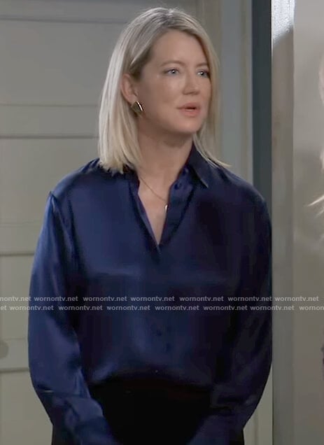 Nina's navy satin blouse on General Hospital