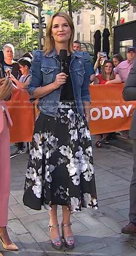 Savannah's denim jacket and black print skirt on Today