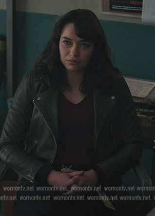 Agent Drake's black leather moto jacket on Riverdale