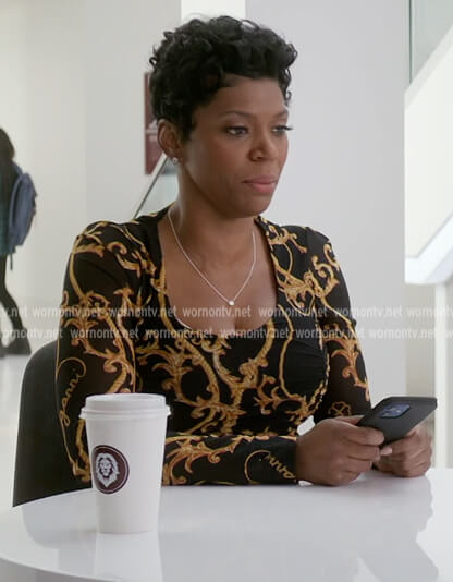 Celine's baroque print dress on All American Homecoming
