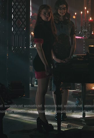 Cheryl's black contrast fur trim mini dress on Riverdale