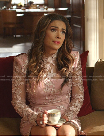 Cristal's pink floral embellished dress on Dynasty