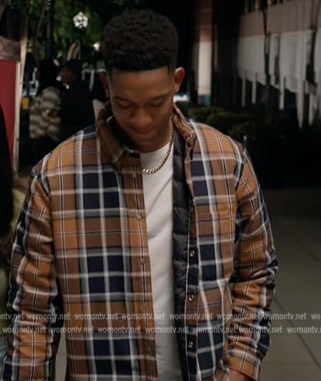 Damon's brown plaid jacket on All American Homecoming