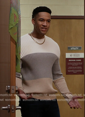 Damon's colorblock ribbed sweater on All American Homecoming