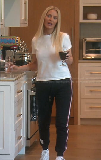 Dorit's white tee and navy track pants on The Real Housewives of Beverly Hills
