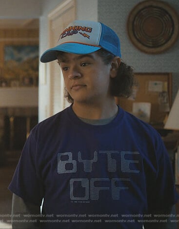 Dustin's Byte Off print tee on Stranger Things