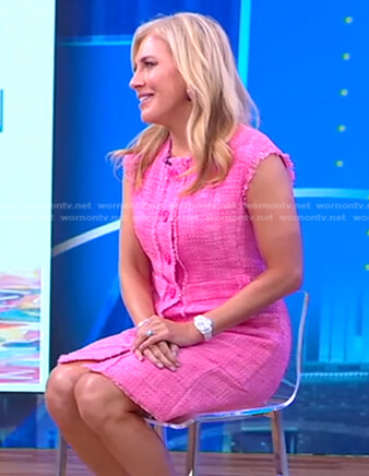 Emily Giffin's pink tweed mini dress on Good Morning America
