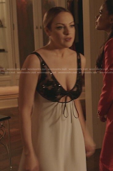 Fallon's black and white cutout slip dress on Dynasty
