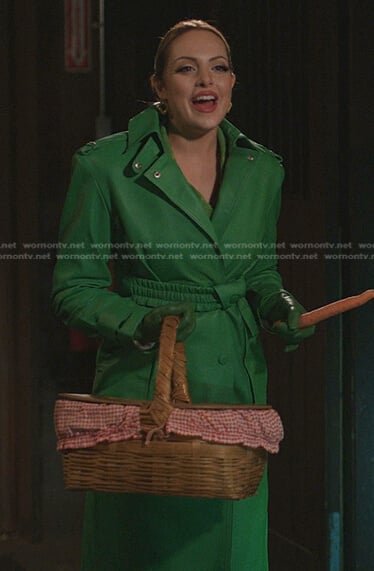 Fallon's green double breasted leather coat on Dynasty