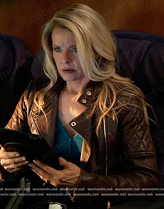Felica's brown leather moto jacket on General Hospital