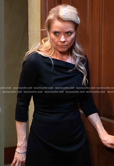Felicia's black asymmetric neck dress on General Hospital