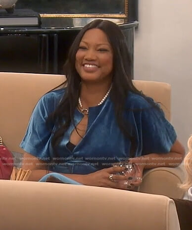 Garcelle's blue velvet jumpsuit on The Real Housewives of Beverly Hills