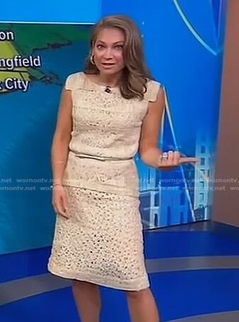 Ginger's beige textured top and skirt on Good Morning America