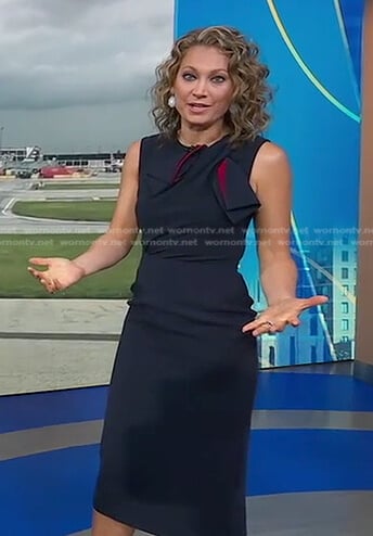 Ginger's navy bow detail sleeveless dress on Good Morning America