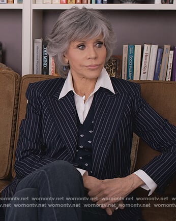 Grace's navy pinstripe blazer on Grace and Frankie