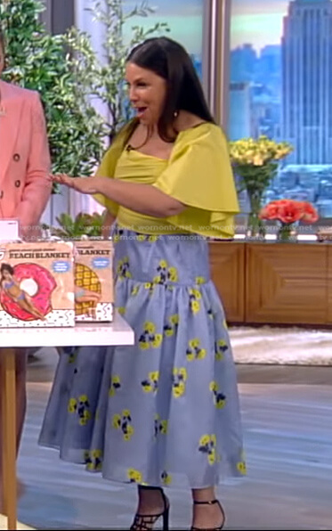 Gretta Monahan's yellow top and blue floral skirt on The View
