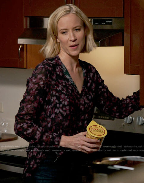 Hannah's purple floral blouse on Chicago Med