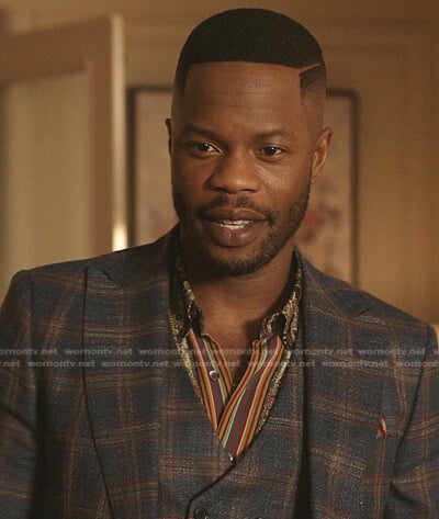 Jeff's printed rainbow stripe trim shirt on Dynasty