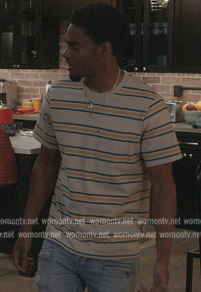 JR's white striped tee on All American Homecoming