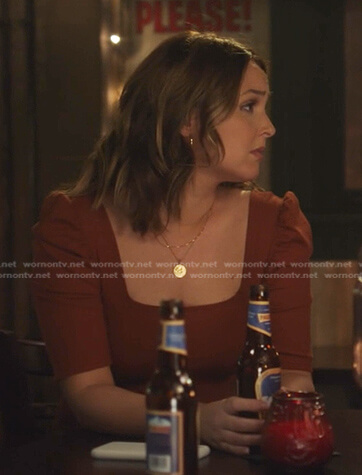 Jo's brown square neck top on Greys Anatomy