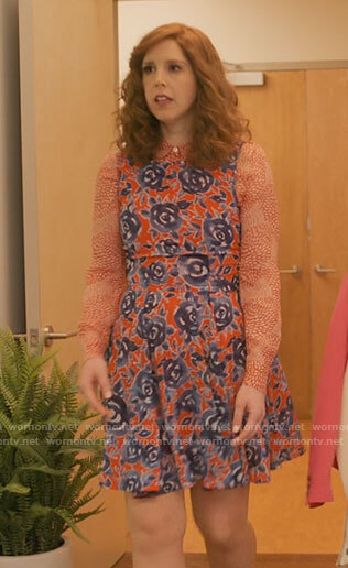 Joanna's orange floral dress and petal print shirt on I Love That For You
