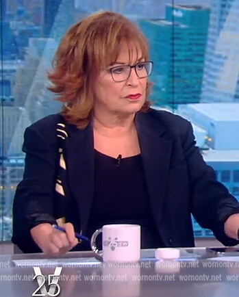 Joy's black printed blazer on The View