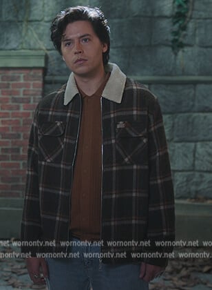 Jughead's brown plaid sherpa jacket on Riverdale