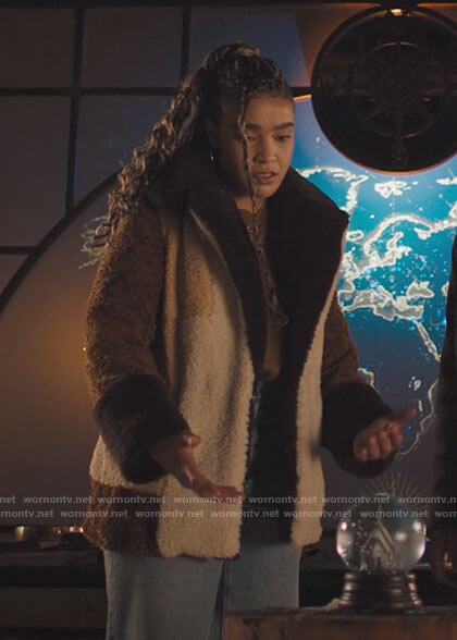 Kaela's colorblock teddy jacket on Charmed