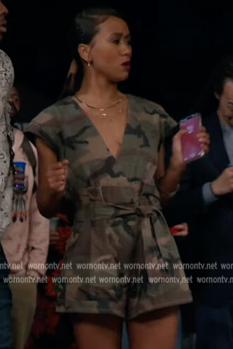 Keisha's camo print romper on All American Homecoming