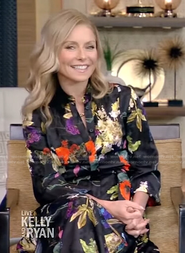 Kelly’s black floral shirtdress on Live with Kelly and Ryan