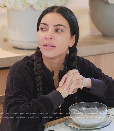 Kim's black velour jacket on The Kardashians