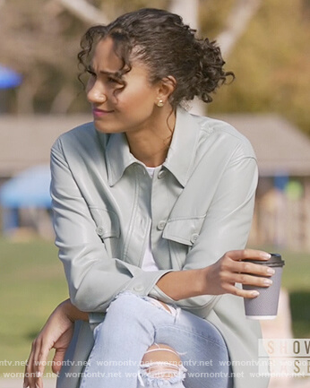 Layla's sage leather jacket on All American