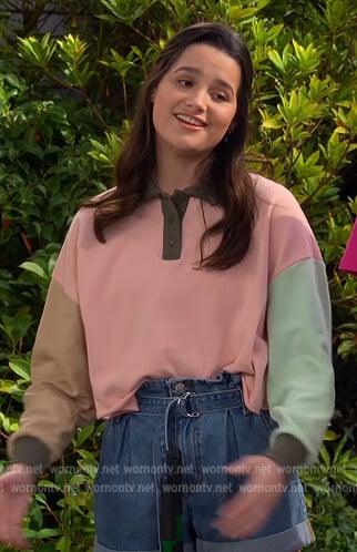 Lex's colorblock polo shirt on Side Hustle
