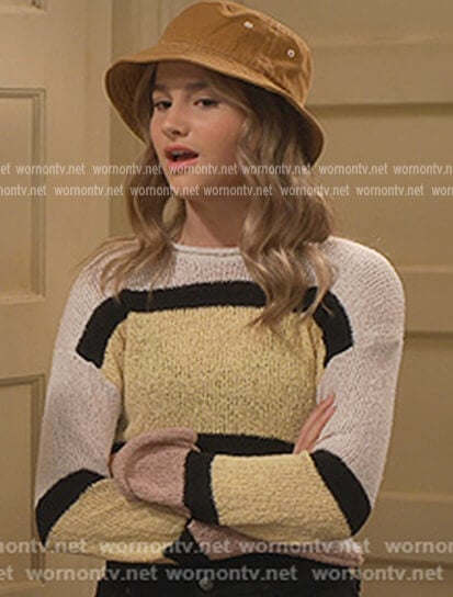 Lex's block stripe sweater on Side Hustle