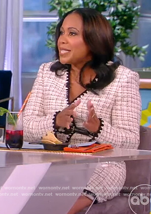 Lindsey Granger's white tweed button front dress on The View