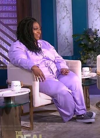 Loni's lilac drawstring waist jumpsuit on The Real