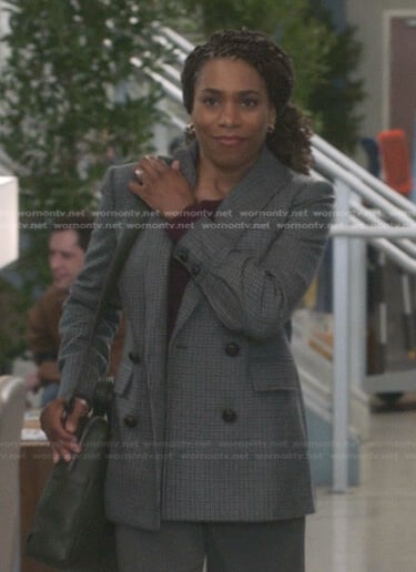 Maggie's grey plaid double breasted blazer on Greys Anatomy