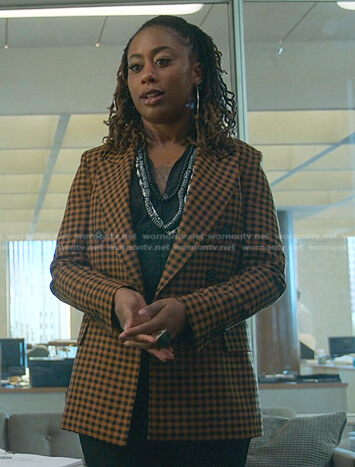 Malika's orange gingham check blazer on Good Trouble
